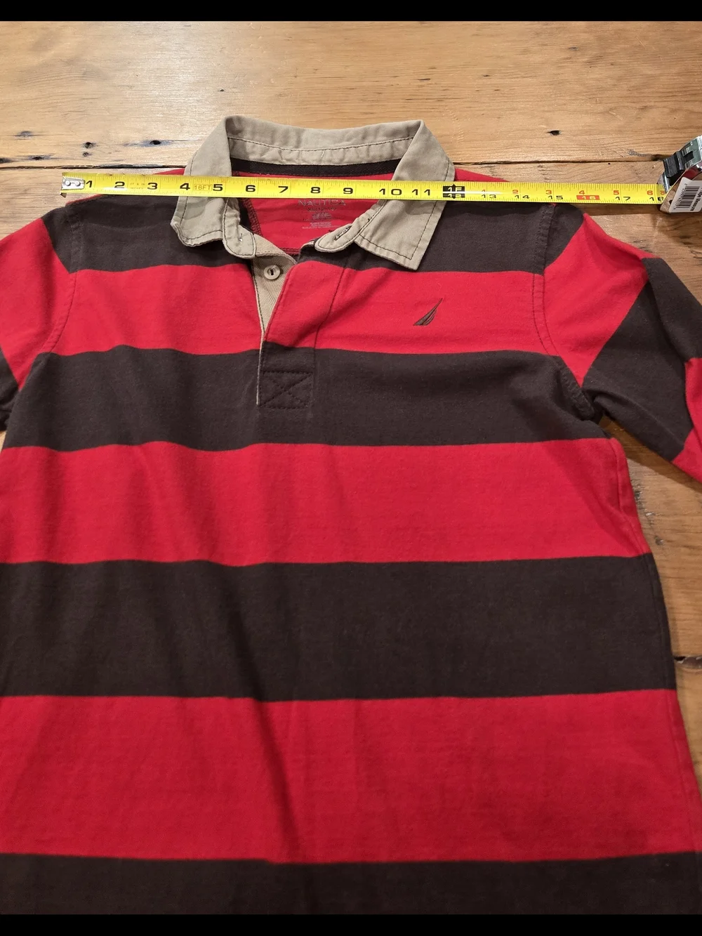 Nautica Boys' Red & Black Striped Rugby Shirt Size 12-14 (XL)